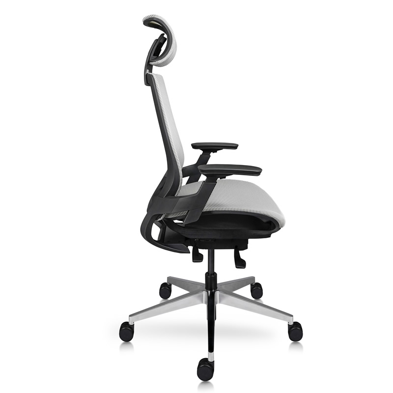 Silla mónaco directiva gris tapizada en malla con soporte lumbar